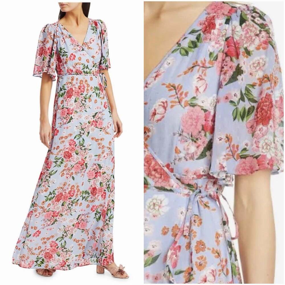 byTiMo Summer of Love Blue Floral Wrap Maxi Dress Viscose Medium